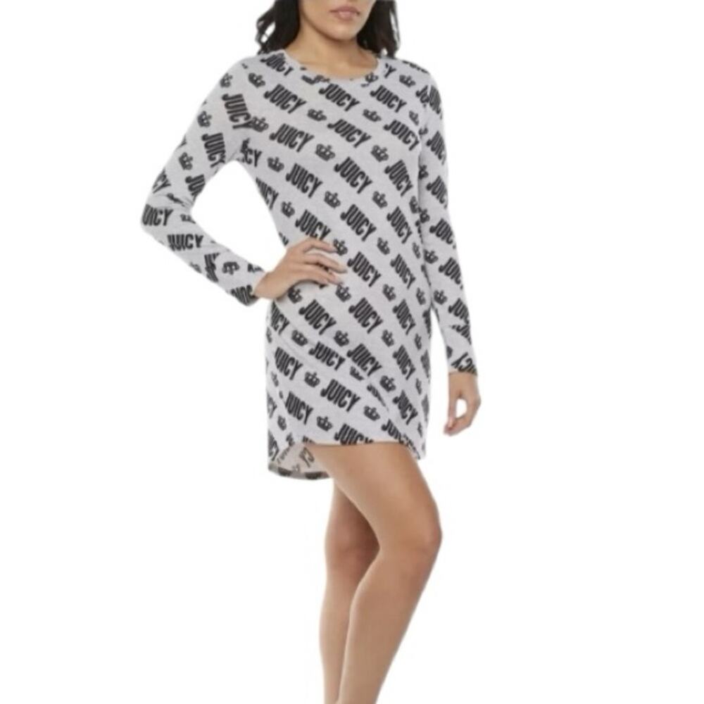 Juicy Couture Y2K Logo Nightshirt Med Heather Gray Long Sleeve Lounge Sleepwear